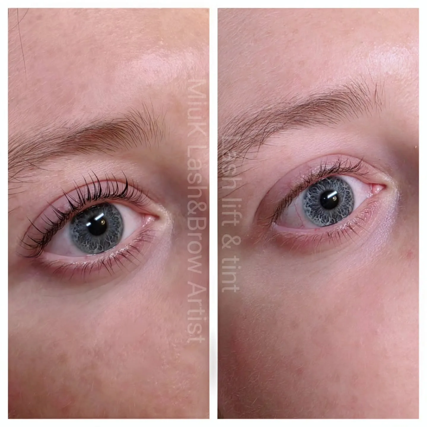 Lash lift and tint side-by-side before and after